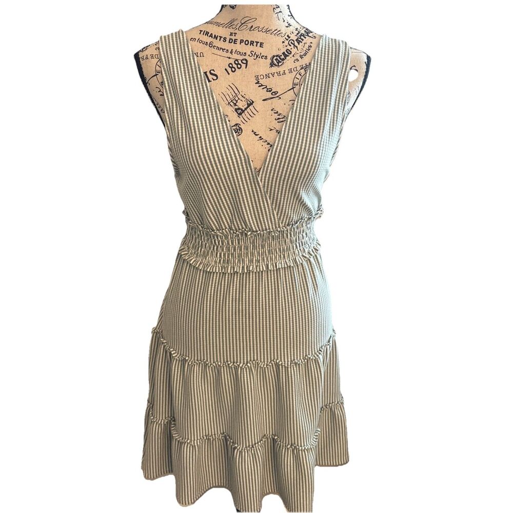 American Eagle AE green and white Striped V-Neck Knit Mini Dress, S